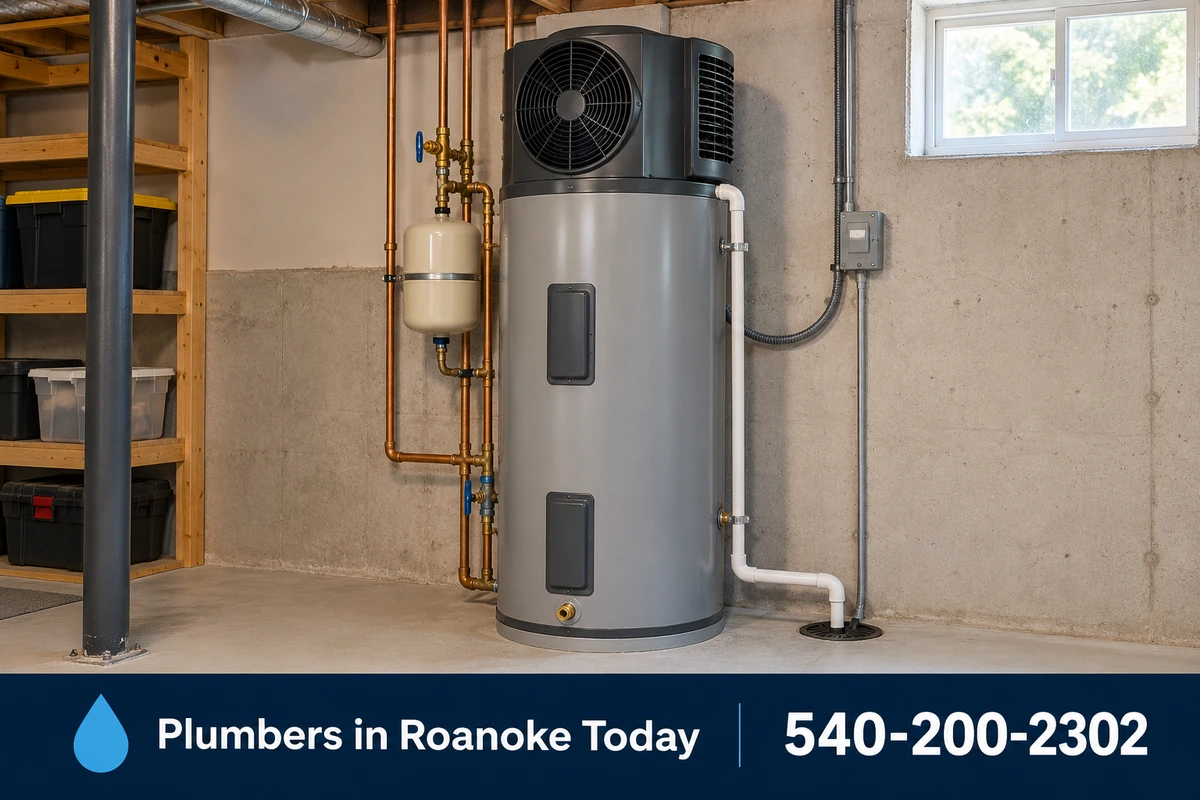 Heat pump water heater installed in a basement