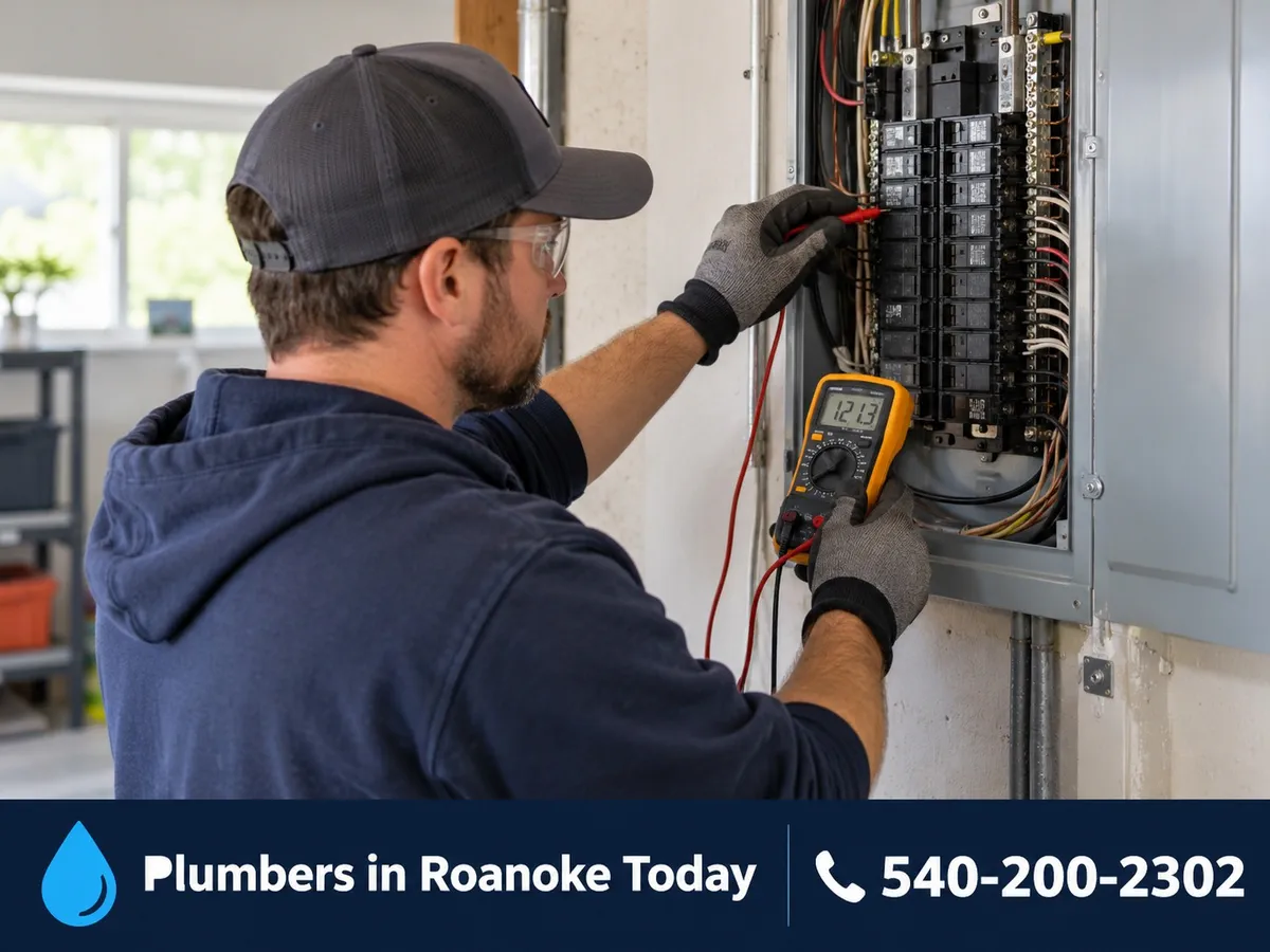 Electrician working on a residential breaker panel