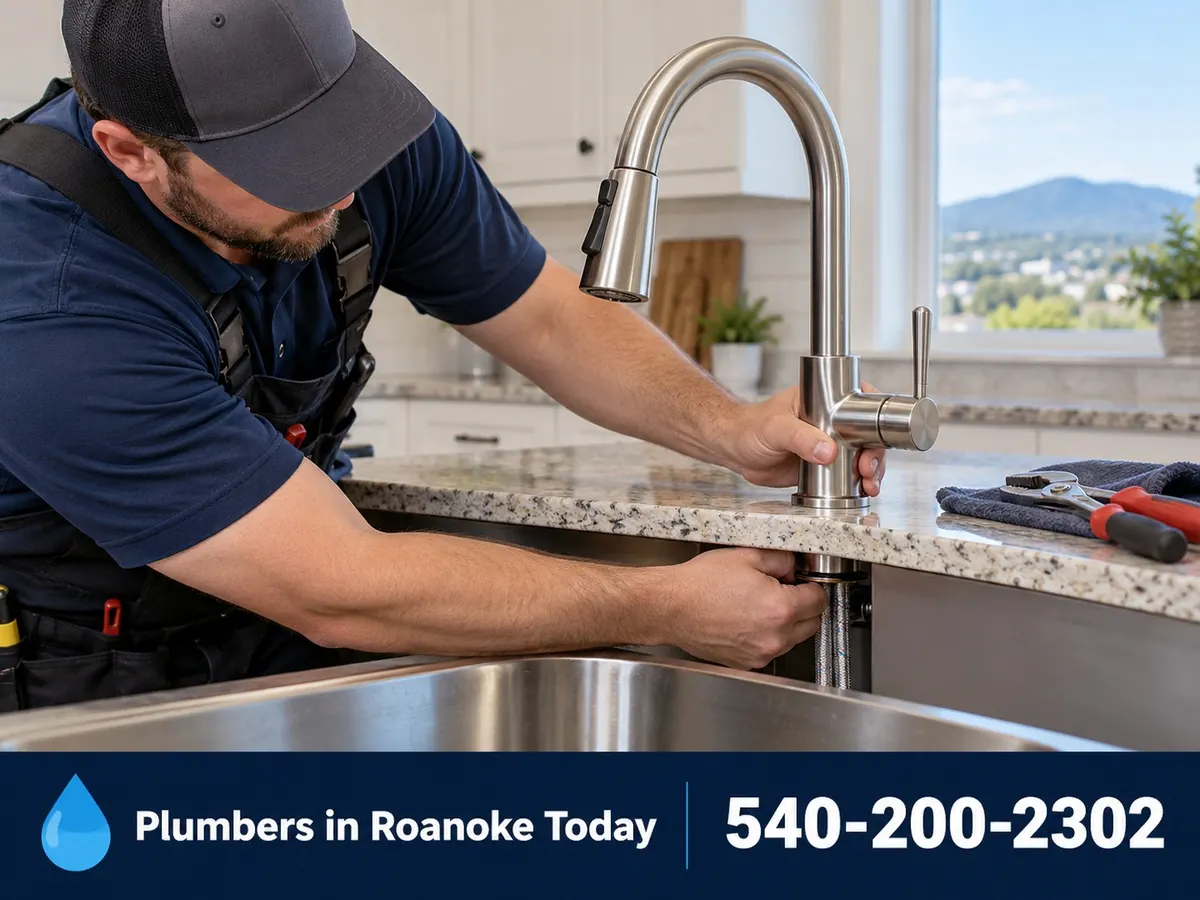 Plumber replacing a kitchen faucet