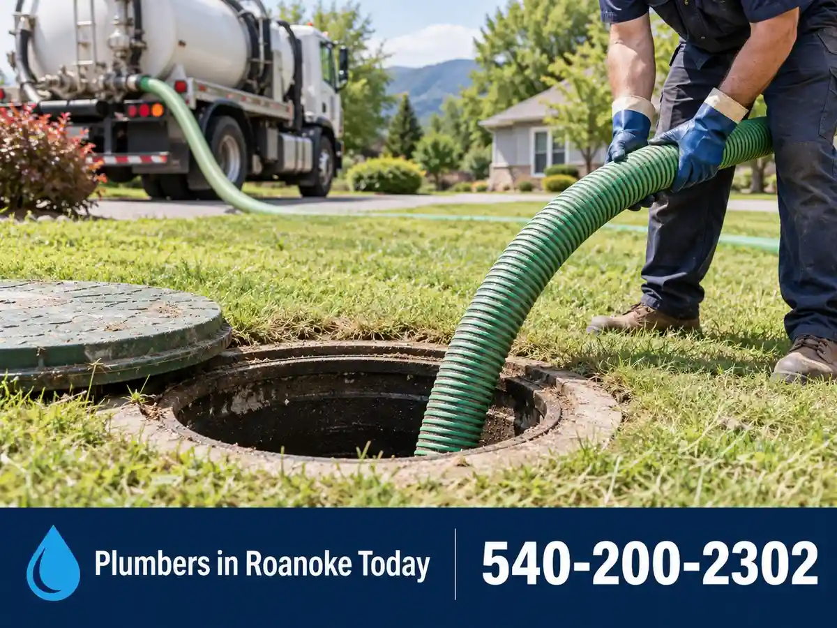 Septic tank lid opened for pumping in a yard
