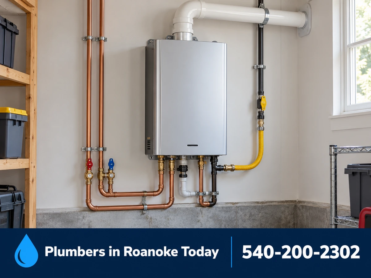 Wall-mounted tankless water heater after installation