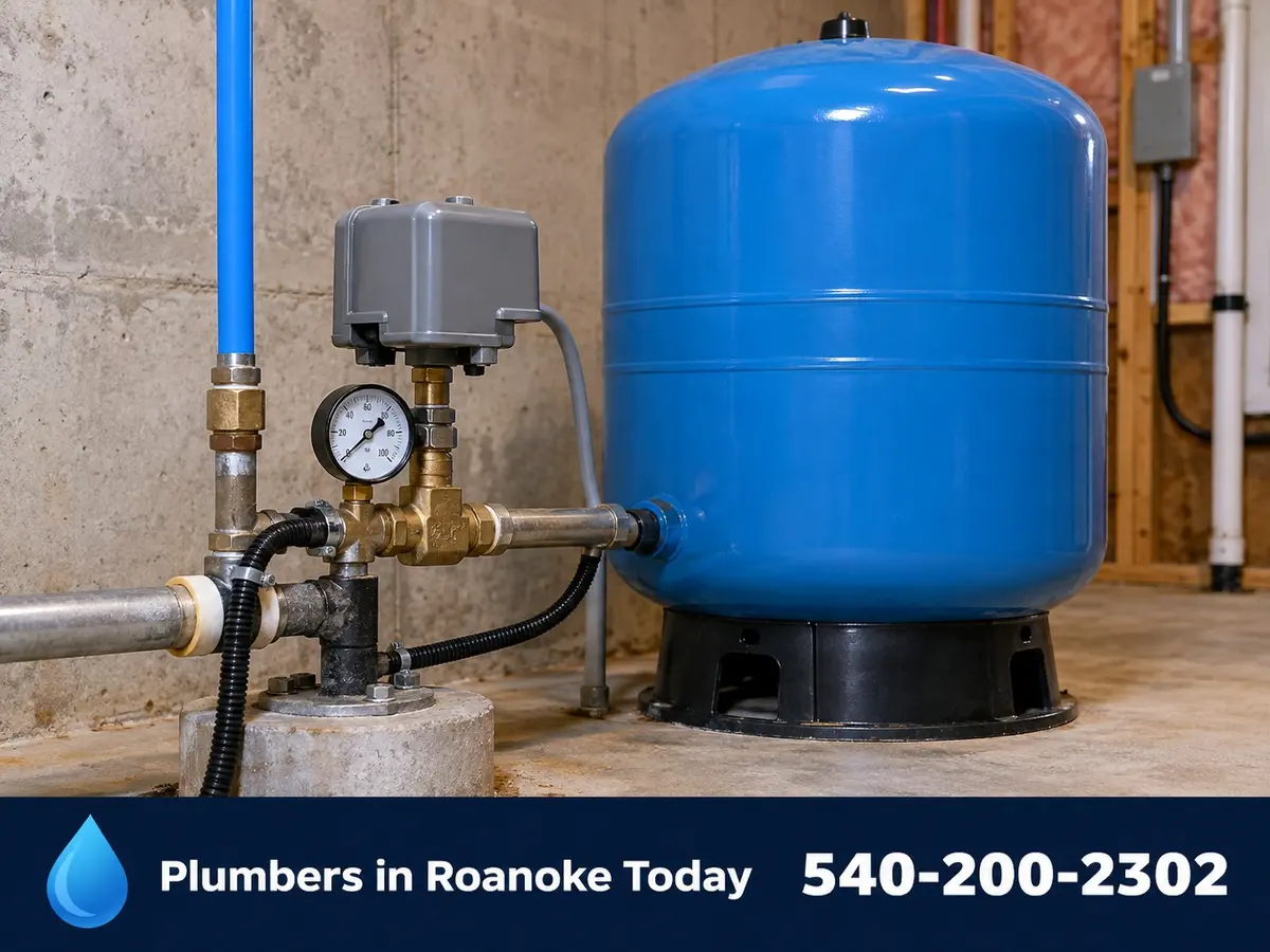 Well pressure tank and pump controls in a basement
