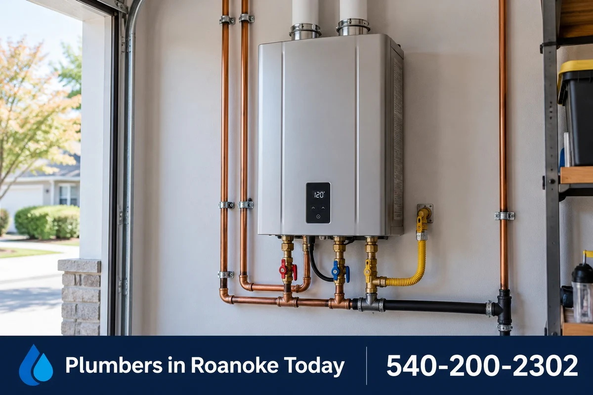 Wall-mounted tankless water heater after installation