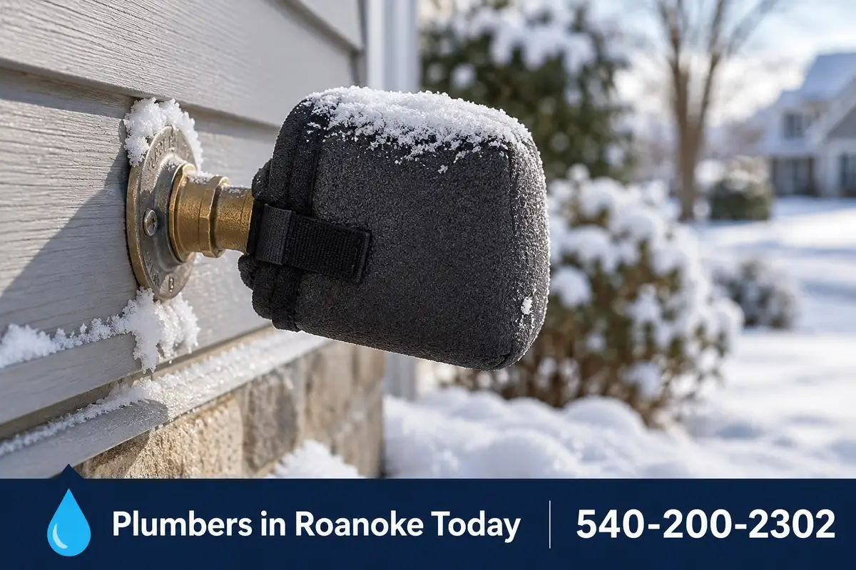 Insulated cover on an outdoor faucet in winter